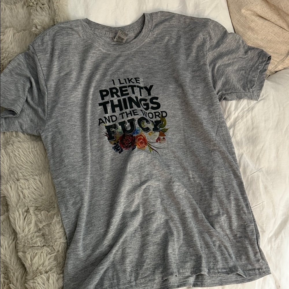 Gray Graphic T-Shirt with Floral Design